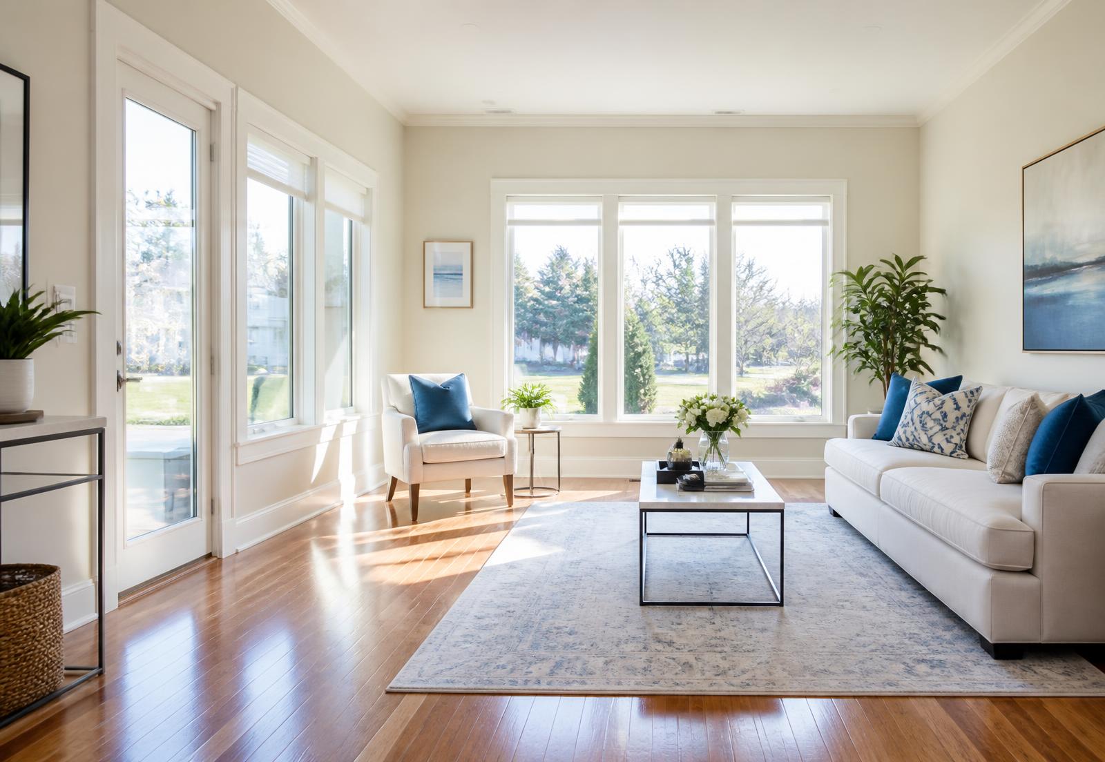 Sunlit living room after a Brightside cleaning